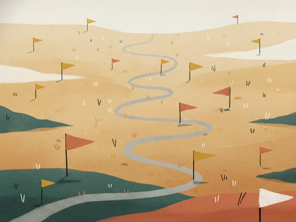 Las minas — un campo con banderas de advertencia
